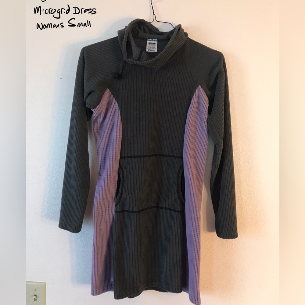 Melanzana V2 Gray/Purple Micro Grid Hoodie Dress